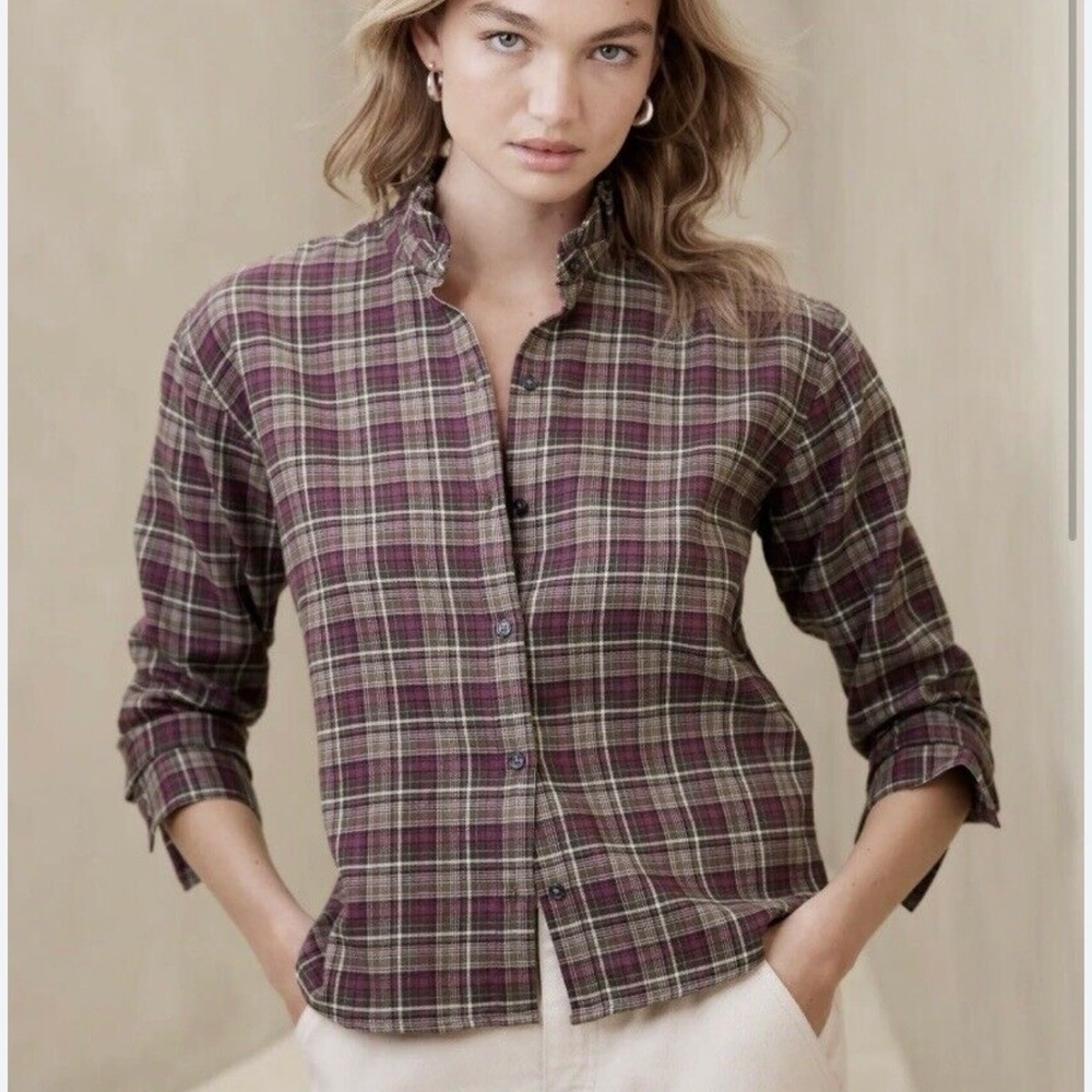Banana Republic Plaid Button Down Shirt - Purple and Green